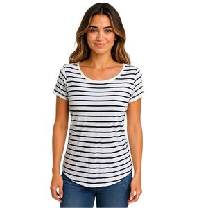 White House Black Market Women’s XS White and Black Striped Short Sleeve Blouse